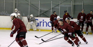 Latvijas izlases pirmais treniņš pirms pasaules čempionāta