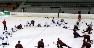 Latvijas izlases pirmais treniņš pirms pasaules čempionāta